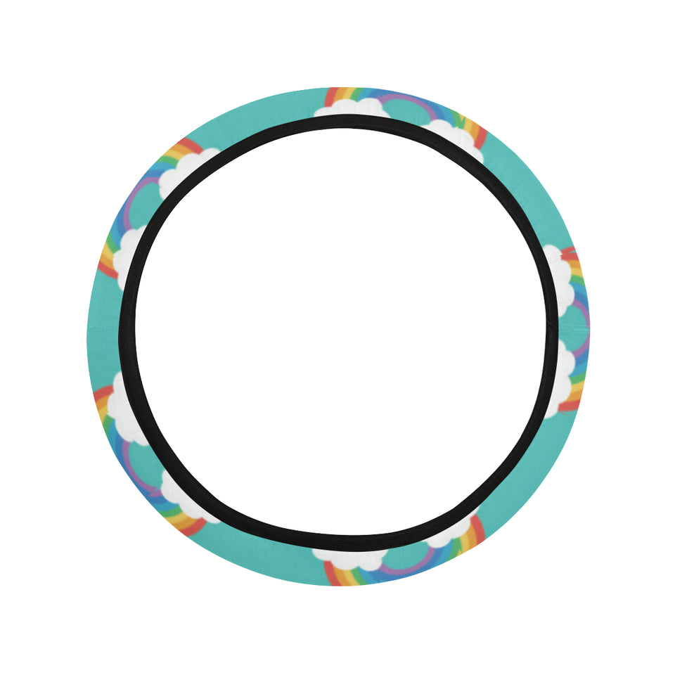 Rainbow pattern green background Car Steering Wheel Cover