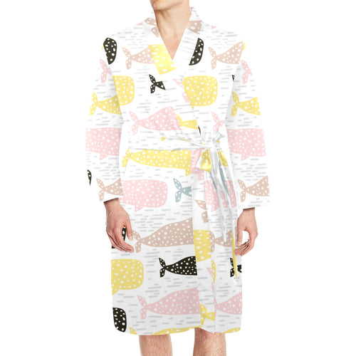 Whale dot pattern Men's Long Sleeve Belted Night Robe