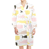 Whale dot pattern Men's Long Sleeve Belted Night Robe