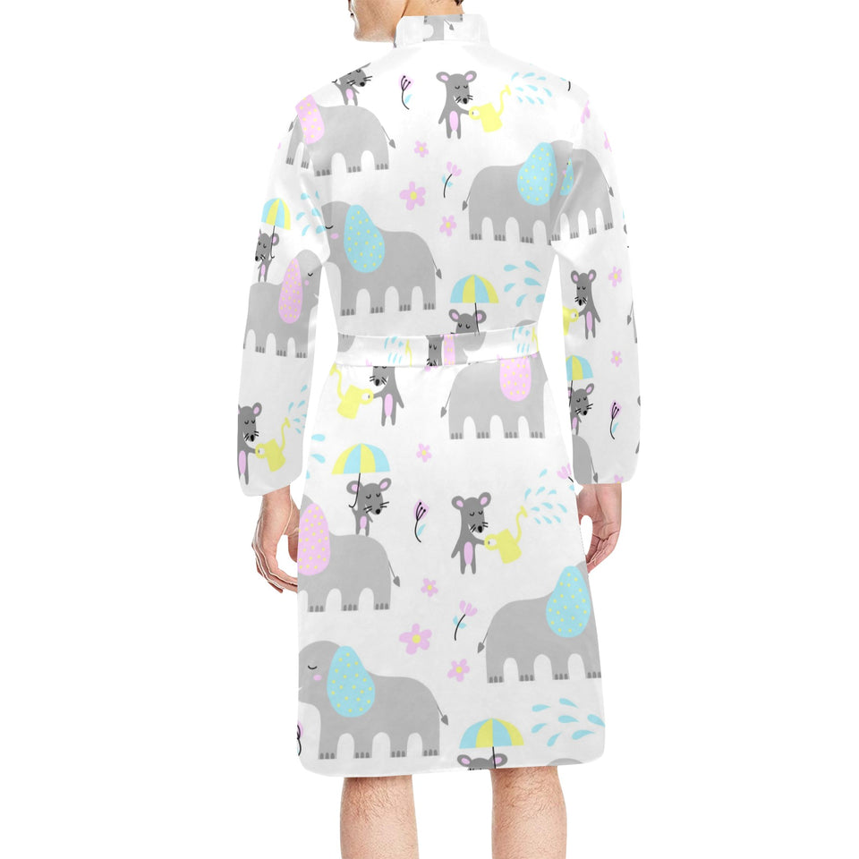 Cute elephant mouse pattern Men's Long Sleeve Belted Night Robe