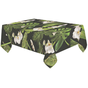 White orchid flower tropical leaves pattern blackg Tablecloth