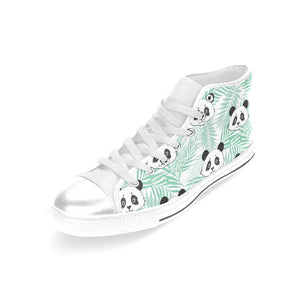 Panda pattern tropical leaves background Women's High Top Canvas Shoes White