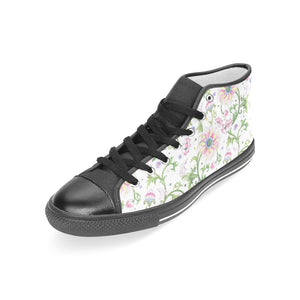 Beautiful pink lotus waterlily leaves pattern Women's High Top Canvas Shoes Black