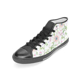 Beautiful pink lotus waterlily leaves pattern Women's High Top Canvas Shoes Black
