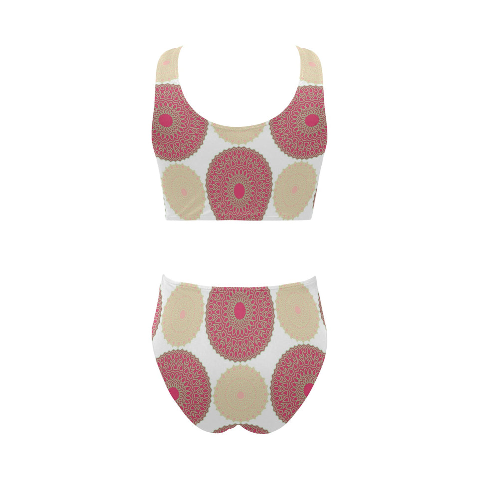 Circle indian pattern Chest Bowknot High Waisted Bikini Swimsuit