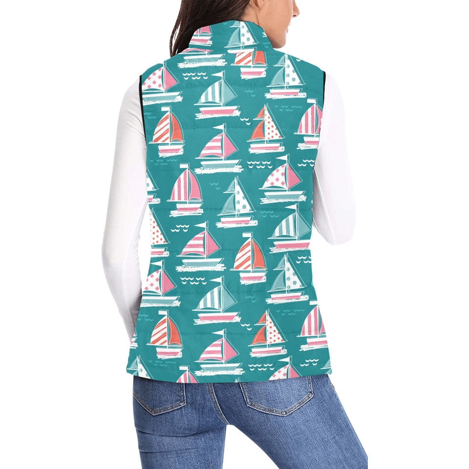 Cute sailboat pattern Women's Padded Vest
