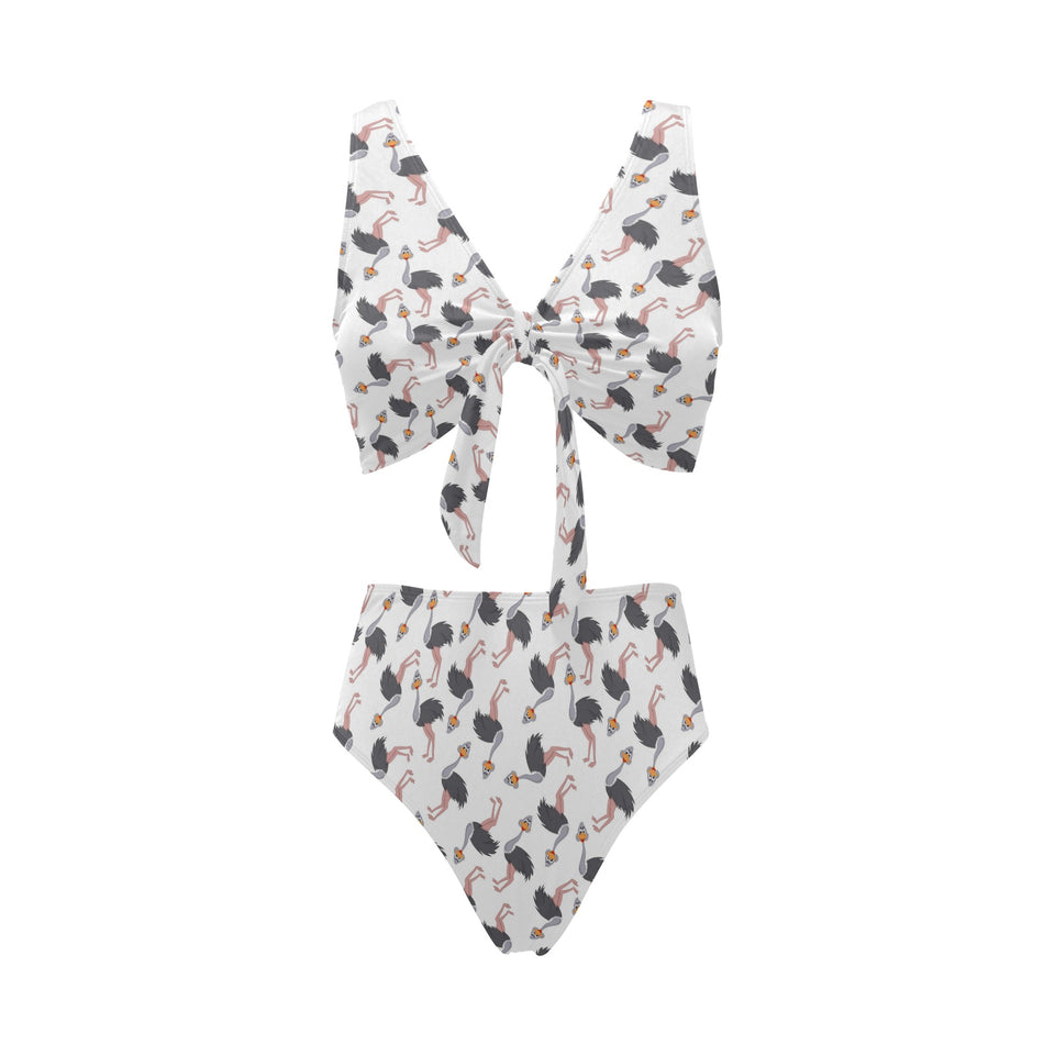 Ostrich Pattern Print Design 02 Chest Bowknot High Waisted Bikini Swimsuit