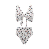 Ostrich Pattern Print Design 02 Chest Bowknot High Waisted Bikini Swimsuit