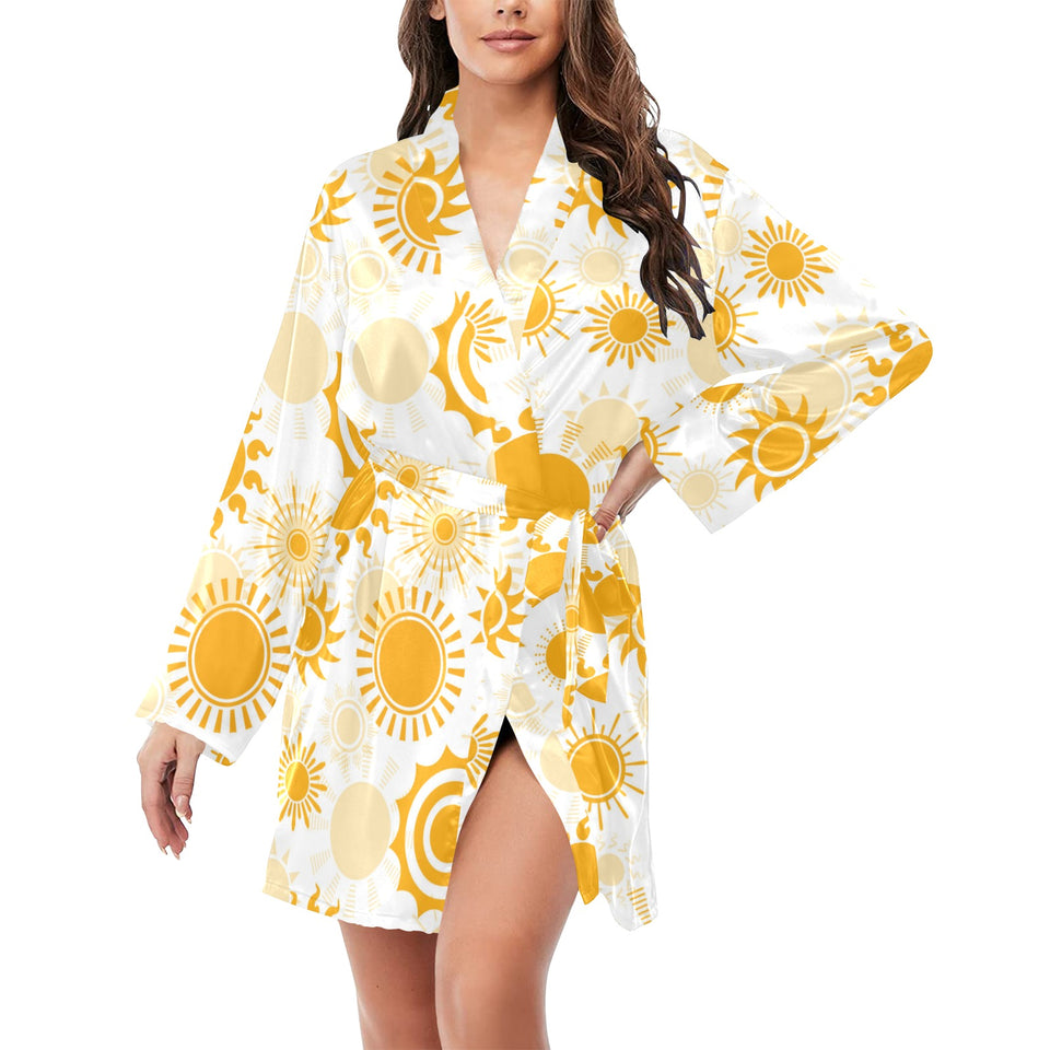 Sun design pattern Women's Long Sleeve Belted Night Robe