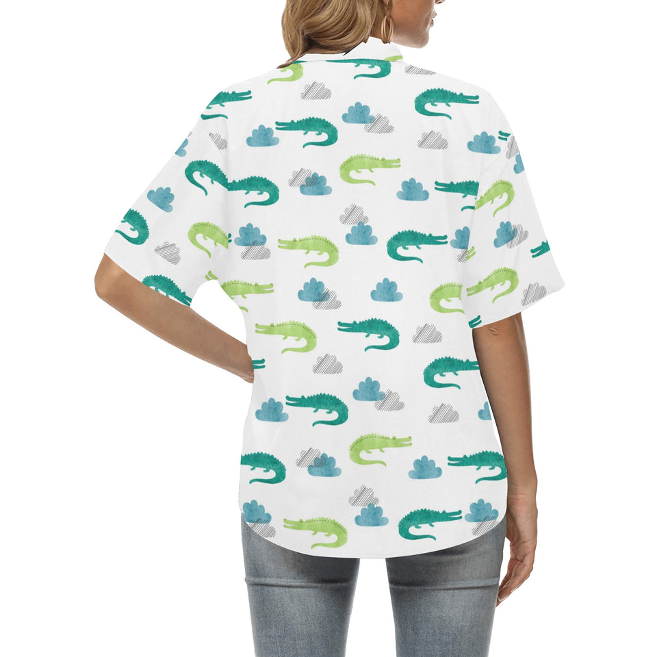 watercolor crocodile pattern Women's All Over Print Hawaiian Shirt