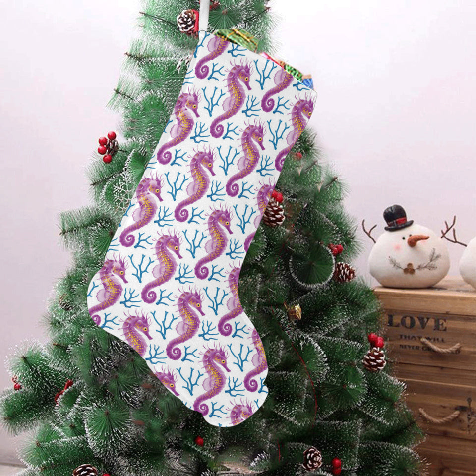 Purple seahorse blue coral pattern Christmas Stocking