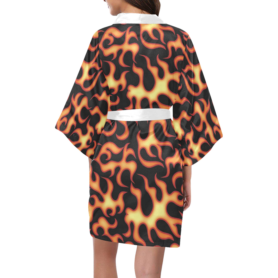 Fire flame dark pattern Women's Short Kimono Robe