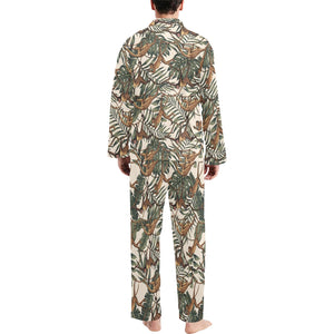 Monkey tropical leaves background Men's Long Pajama Set