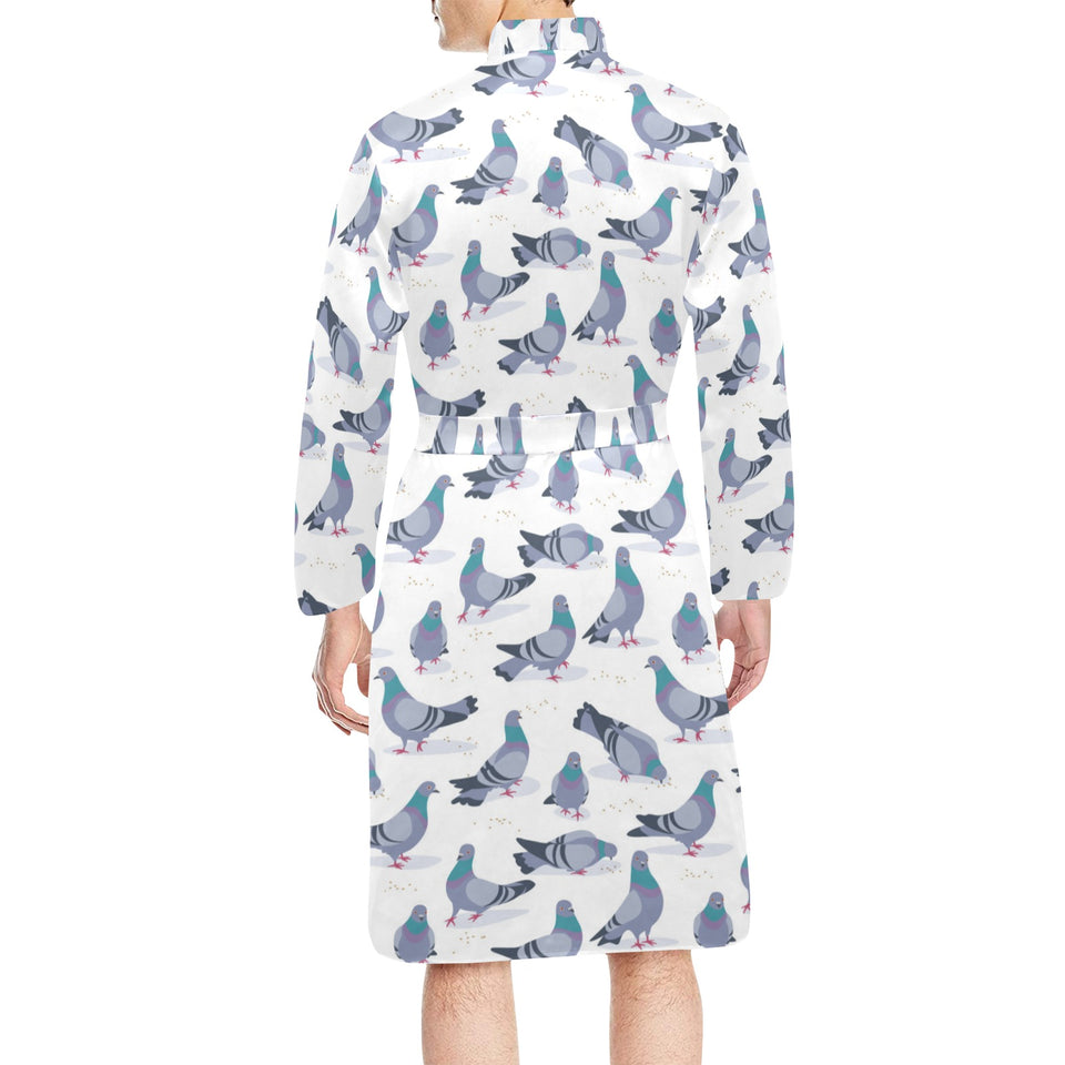 Pigeon Pattern Print Design 03 Men's Long Sleeve Belted Night Robe