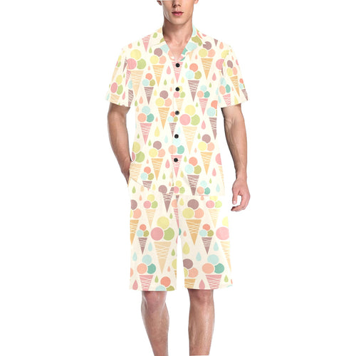 Ice cream cone pattern Men's V-Neck Short Pajama Set