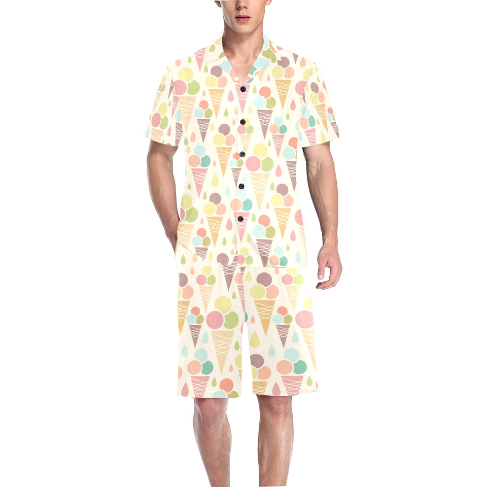 Ice cream cone pattern Men's V-Neck Short Pajama Set