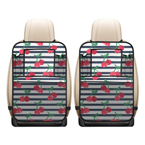 Hand drawn cherry pattern striped background Car Seat Back Organizer