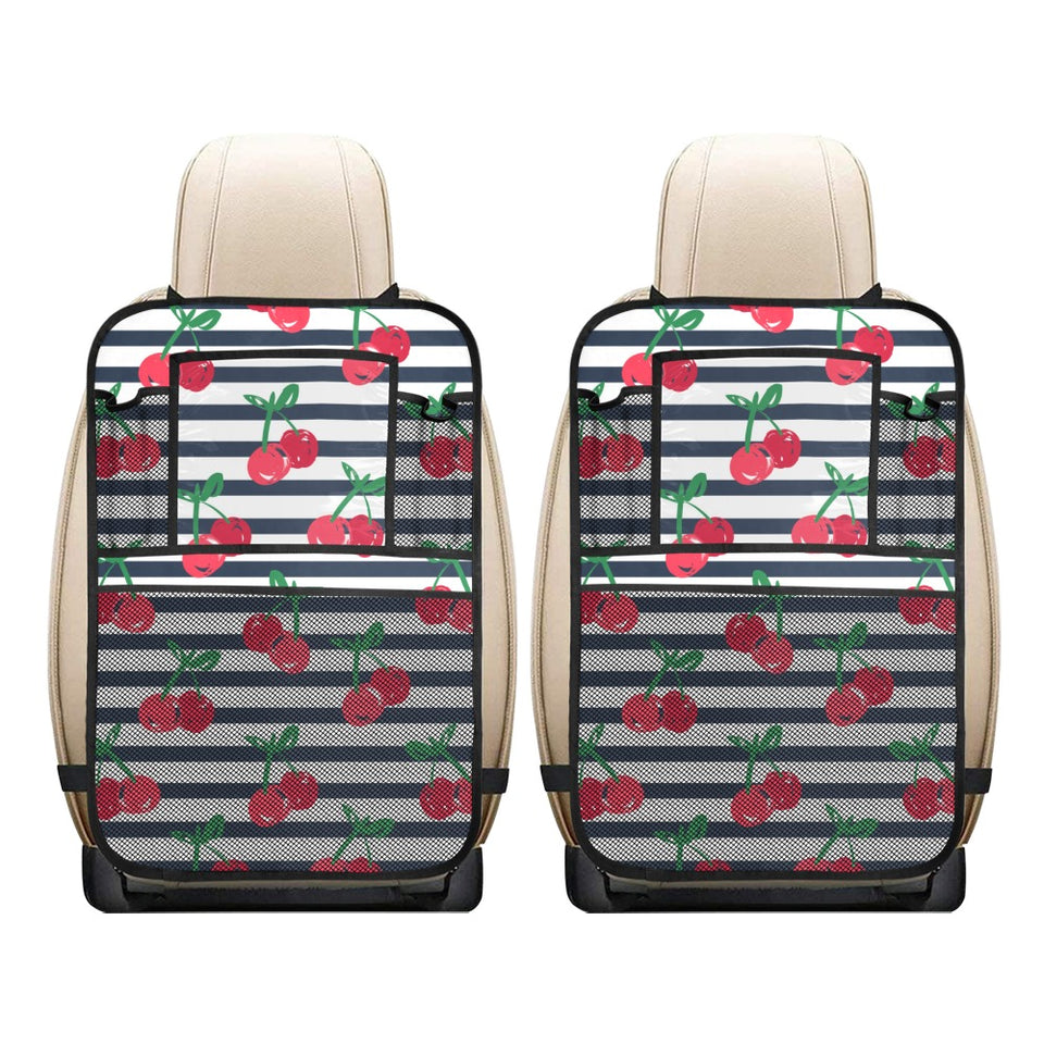 Hand drawn cherry pattern striped background Car Seat Back Organizer