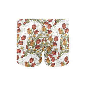 Red tulips and daffodils pattern Men's Swimming Trunks