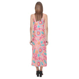 Colorful candy pattern V-Neck Open Fork Long Dress