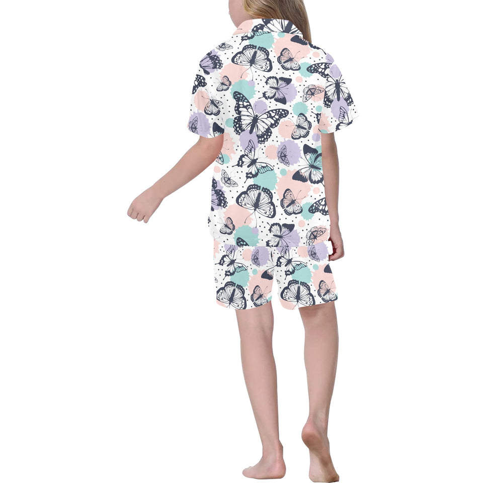 Butterfly pattern Kids' Boys' Girls' V-Neck Short Pajama Set