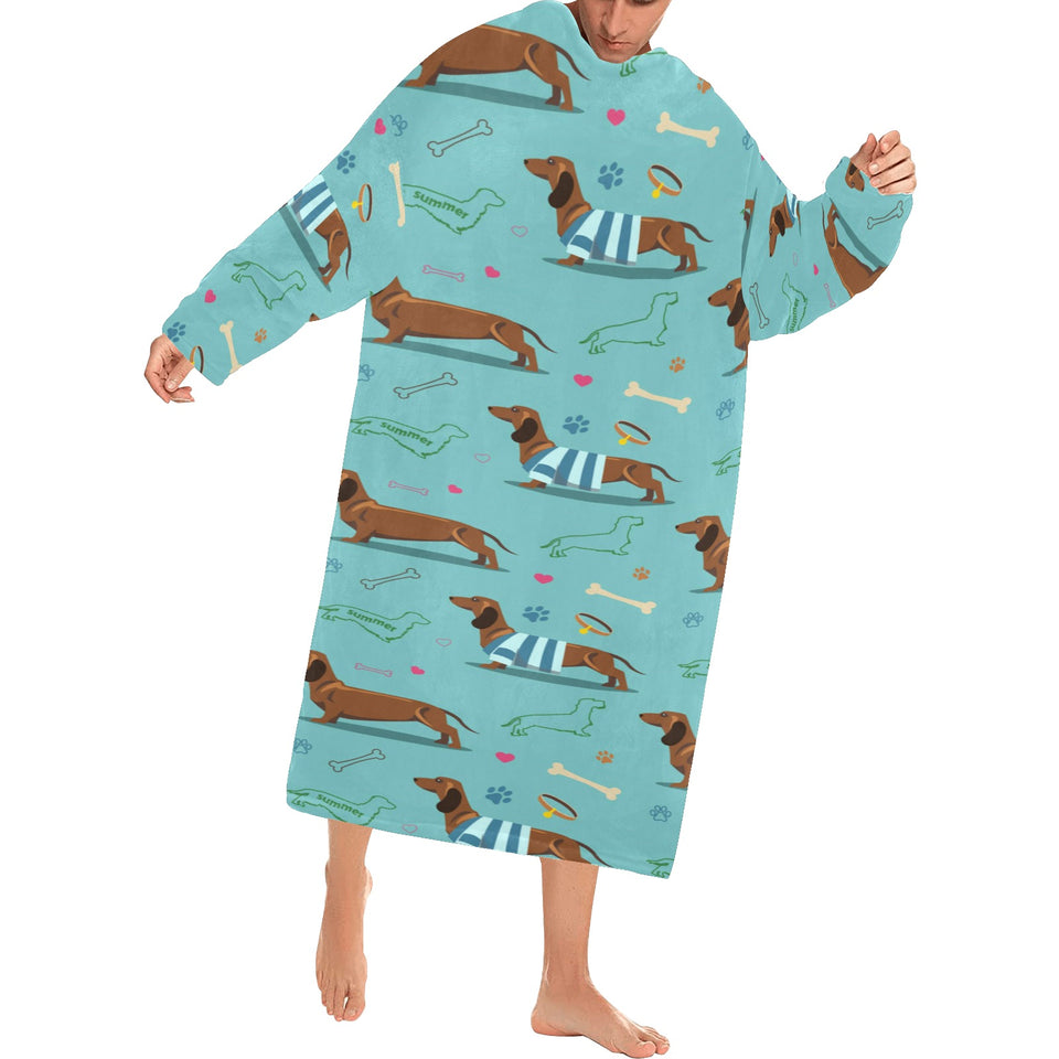 Dachshund decorative background Blanket Robe with Sleeves