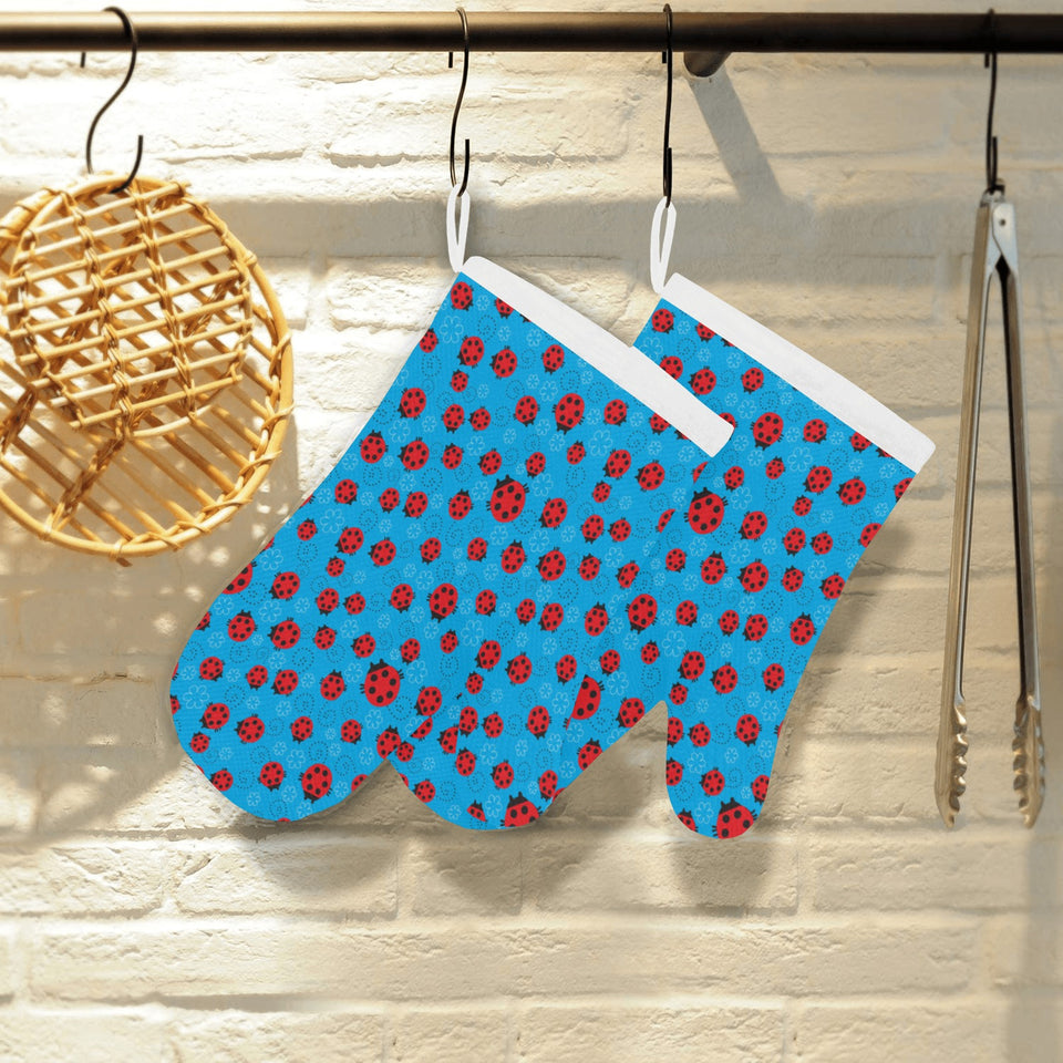 Ladybug Pattern Print Design 02 Heat Resistant Oven Mitts