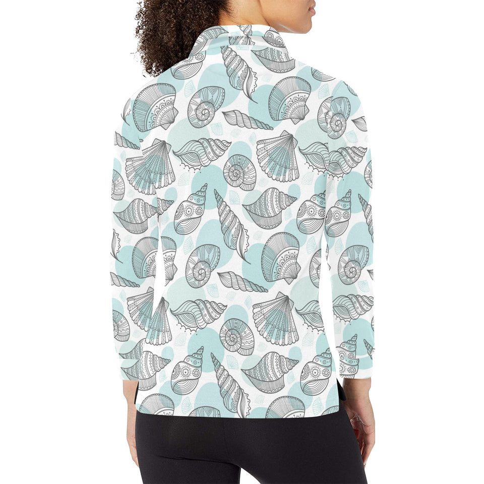 Shell polynesian tribal Women's Long Sleeve Polo Shirt