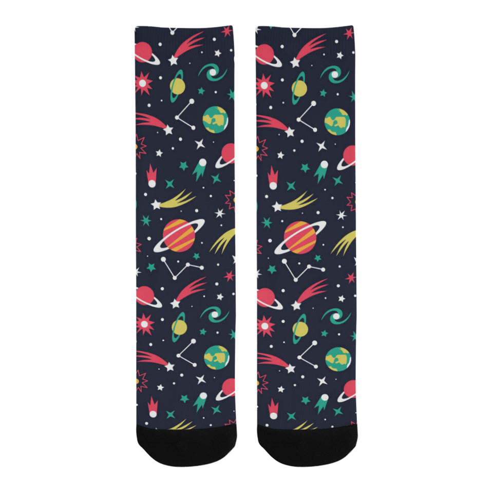 colorful space pattern planet star Crew Socks