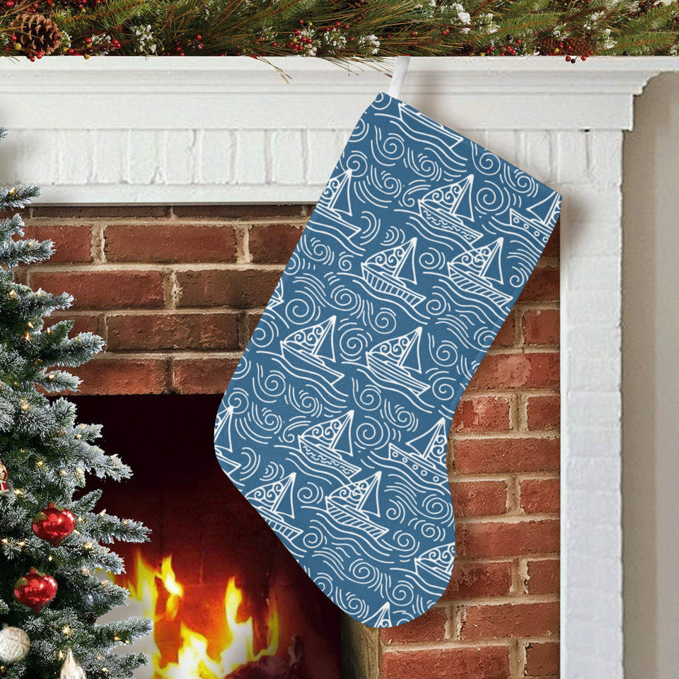 Hand drawn sailboat pattern Christmas Stocking