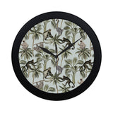 Monkey sloth lemur palm trees pattern Elegant Black Wall Clock