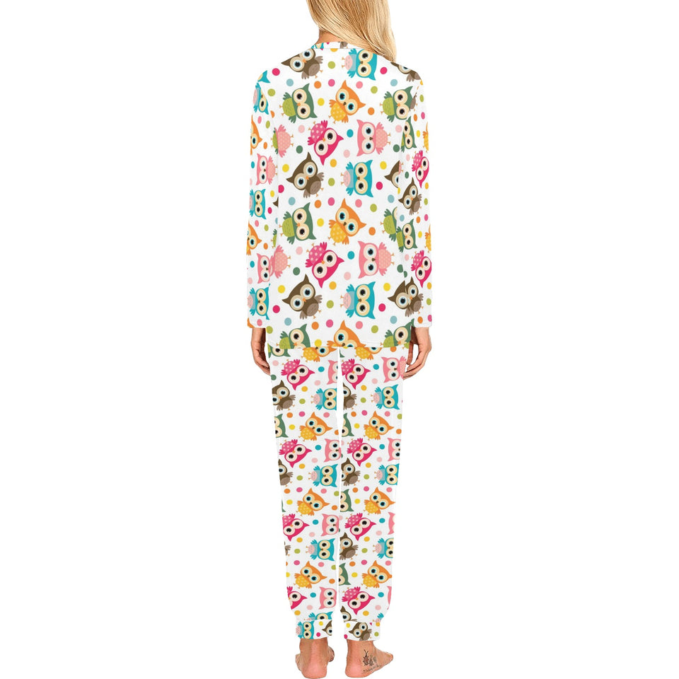 Color cute owl pattern Women's All Over Print Pajama Set