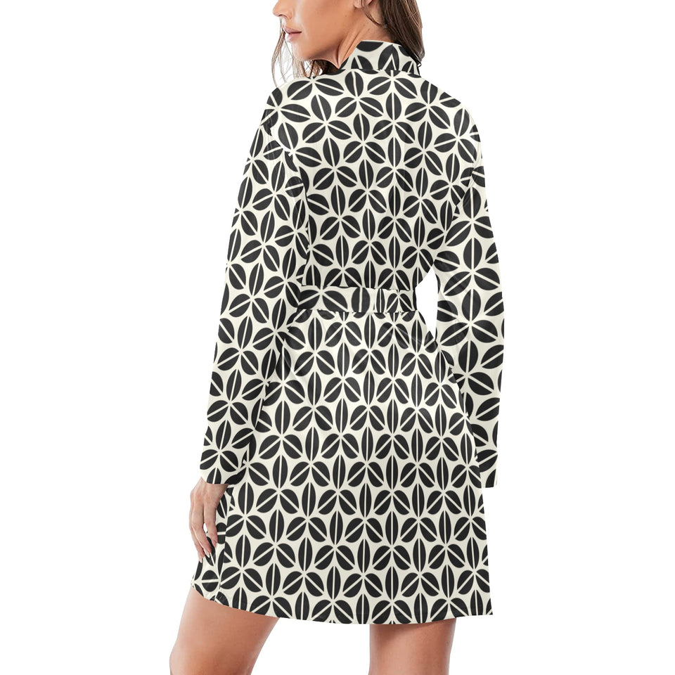 Coffee bean abstract modern pattern Women's Long Sleeve Belted Night Robe