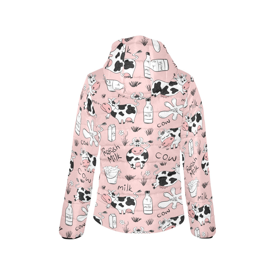 Cows milk product pink background Women's Padded Hooded Jacket