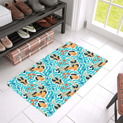 Cute sea otters fishe sea urchin pattern Doormat