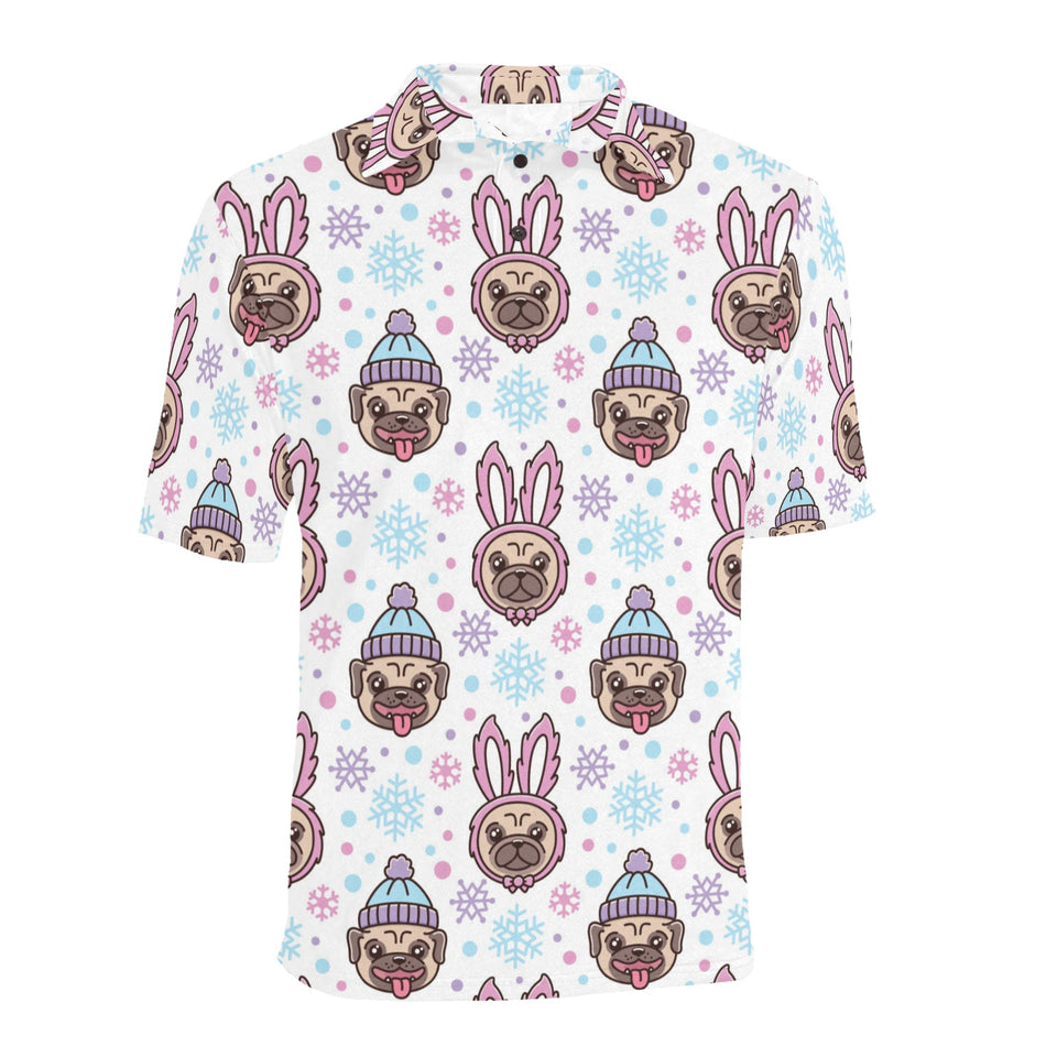 Cute pug hat rabbit costume pattern Men's All Over Print Polo Shirt