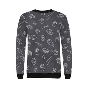 sushi pattern black background Women's Crew Neck Sweatshirt