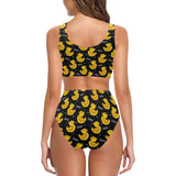 Duck Pattern Print Design 05 Chest Bowknot High Waisted Bikini Swimsuit
