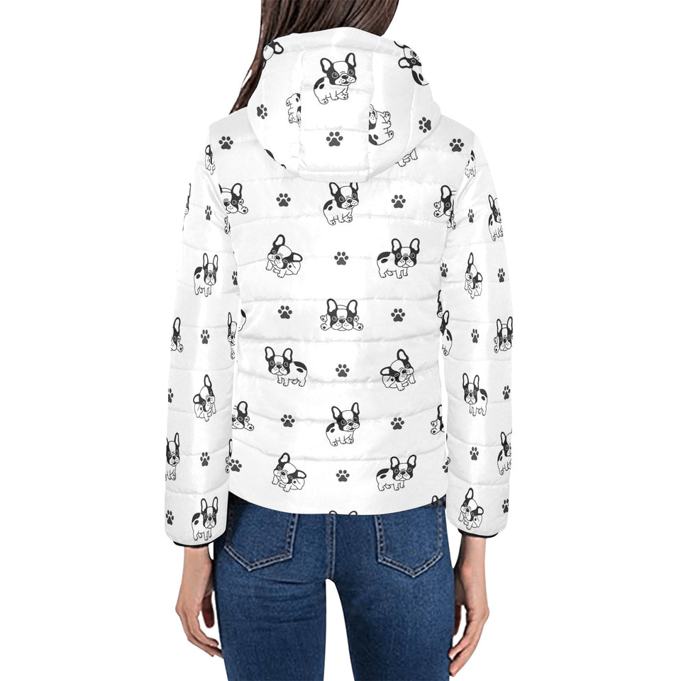 Cute french bulldog paw pattern Women's Padded Hooded Jacket