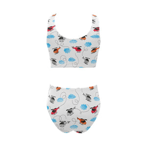 Watercolor helicopter cloud pattern Chest Bowknot High Waisted Bikini Swimsuit