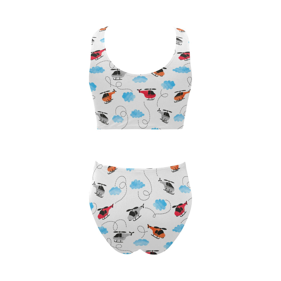 Watercolor helicopter cloud pattern Chest Bowknot High Waisted Bikini Swimsuit