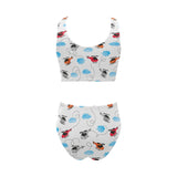 Watercolor helicopter cloud pattern Chest Bowknot High Waisted Bikini Swimsuit