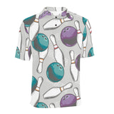 Bowling ball and pin gray background Men's All Over Print Polo Shirt
