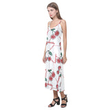 Hand drawn cherry pattern V-Neck Open Fork Long Dress