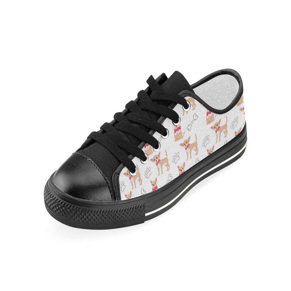 Chihuahua bone paw pattern Kids' Boys' Girls' Low Top Canvas Shoes Black