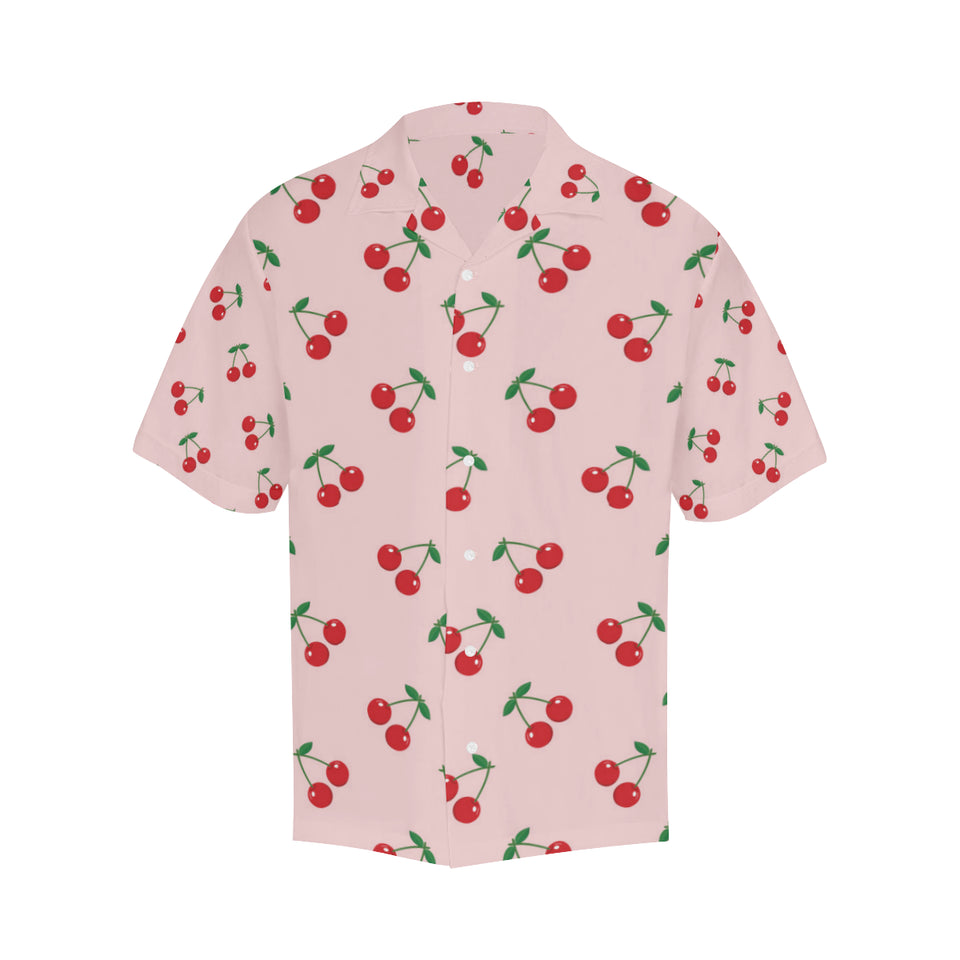 cherry pattern pink background Men's All Over Print Hawaiian Shirt