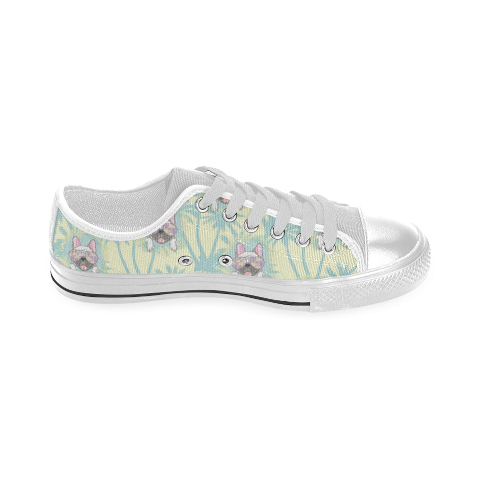 French bulldog hawaii blackground Men's Low Top Shoes White