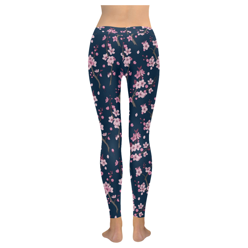 Pink sakura cherry blossom blue background Women's Legging Fulfilled In US
