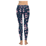 Pink sakura cherry blossom blue background Women's Legging Fulfilled In US