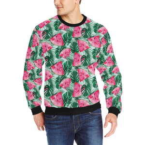 Watermelons tropical palm leaves pattern Men's Crew Neck Sweatshirt